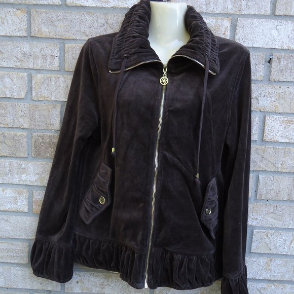 NWT. SIZE L. Adrienne Vittadini velour full zipper front jacket. - Picture 1 of 16